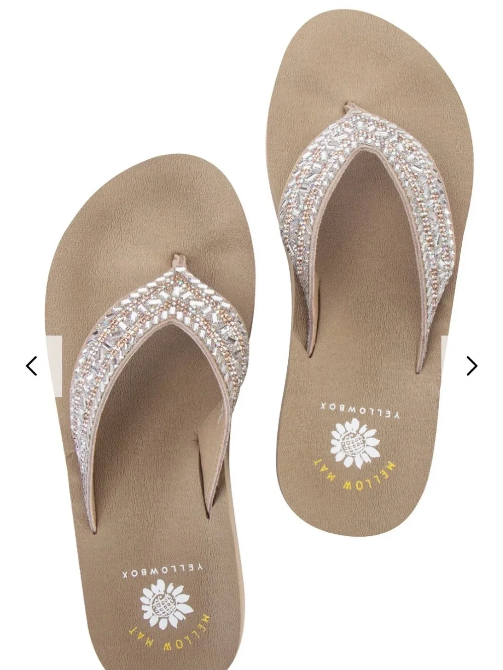 Yellow Box Bryce Women's Beige Rhinestone Beaded Flip Flop Sandals - Picture 1 of 3